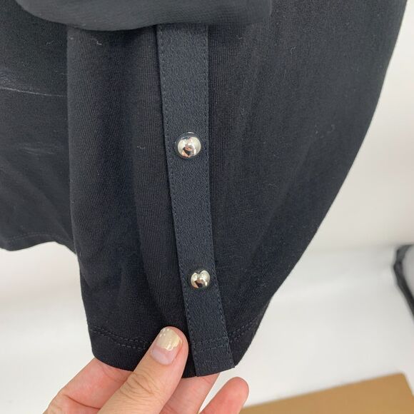 White House Black Market Blouse Womens M Medium Black Pussycat Bow Button Front - Picture 6 of 14